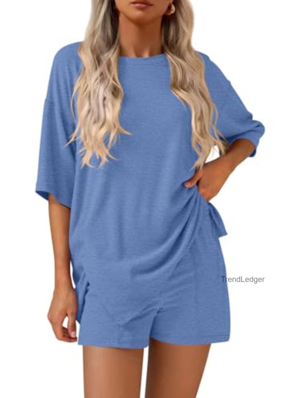 Two Piece Lounge Set Short Sleeve Oversized Top Wide Leg Shorts